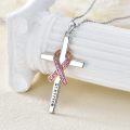 wholesale 925 Sterling Silver Breast Cancer Survivor Pink Ribbon Cross Pendant Necklace Awareness s for Women Girls-0-1