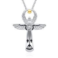 wholesale 925 Sterling Silver Winged Ankh Pendant Necklace-Ankh and Eye of Horus