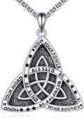 wholesale 925 Sterling Silver Triquetra Pendant with Black Stone and Inspirational Words on Chain for Women Men  36 Length-0-0