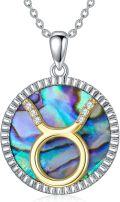 wholesale 925 Sterling Silver Abalone Shell & Natural Cubic Zirconias Taurus Zodiac Sign Pendant Necklace for Women Girls s (Taurus)-0-0