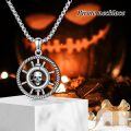 wholesale 925 Sterling Silver Pirate Ship Wheel Skull Pendant Necklace-0-4