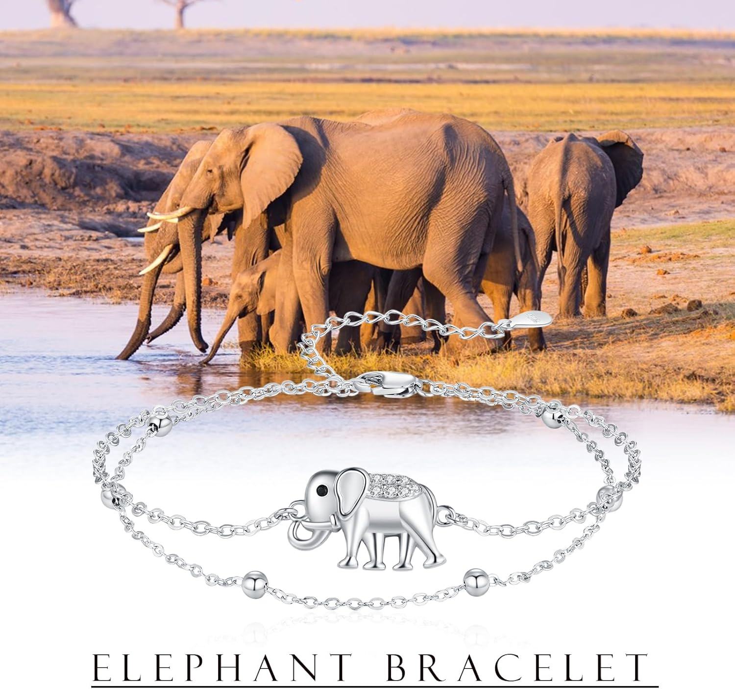 wholesale 925 Sterling Silver Elephant Charm Bracelet with Cubic Zirconia - Adjustable Size for Women and Girls-0-5