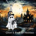 wholesale 925 Sterling Silver Black Cat & Ghost Charm Pendant Necklace for Women Girls Gifts Halloween Jewelry-0-5