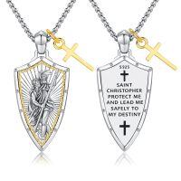 wholesale 925 Sterling Silver Saint Christopher Shield Pendant Necklace With Cross Charm-05 Saint Christopher-B