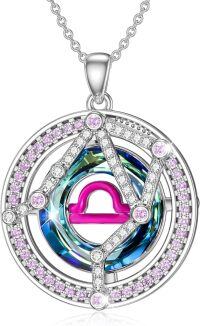 wholesale TOUPOP Valentine's Day Gifts For Her Zodiac Necklace For Women Sterling Silver Constellation Pendant With Circle Crystal Horoscope Sign Astrology Birthstone Birthday Jewelry Gifts For Women Her Mom -undefined