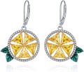 wholesale 925 Sterling Silver Citrine Starburst Leaf Drop Earrings 3D Design Leverback-0-0