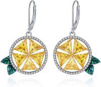 wholesale 925 Sterling Silver Citrine Starburst Leaf Drop Earrings 3D Design Leverback-Lemon