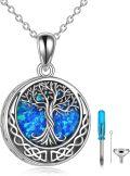 wholesale 925 Sterling Silver 925 Blue Opal Tree of Life Cremation Urn Locket Necklace with Funnel and Fill Tool-0-0