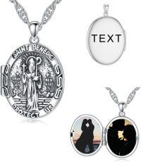 wholesale Sterling Silver Photo Locket Saint Pendant Necklace Religious Jewelry Gift-Customized Photos+Test St Benedict-Locket Only St Benedict-Customized Photos St Benedict-Customized Text St Benedict