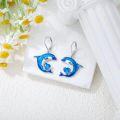 wholesale Sterling Silver Birthstone Blue Dolphin Dangle Earrings for Women-0-2