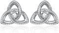 wholesale White Gold Plated 925 Sterling Silver Triquetra Stud Earrings with Cubic Zirconia and Celtic Design - Elegant Jewelry for Women (Length: 2cm Width: 3mm Weight: Approx. 4g)-0-0