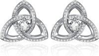wholesale White Gold Plated 925 Sterling Silver Triquetra Stud Earrings with Cubic Zirconia and Celtic Design - Elegant Jewelry for Women (Length: 2cm Width: 3mm Weight: Approx. 4g)-White Gold Celtic Knot