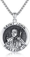 wholesale 925 Sterling Silver Saint John Pendant with Crucifix Charm Prayer  for Men Women Boys Girls-0-0