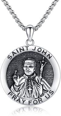 wholesale 925 Sterling Silver Saint John Pendant with Crucifix Charm Prayer  for Men Women Boys Girls-Saint John