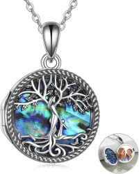 wholesale 925 Sterling Silver Abalone Shell Tree of Life Photo Locket Pendant Necklace Gifts for Women Girls-family tree locket necklace