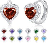 wholesale 925 Sterling Silver Cubic Zirconia 12 Birthstone Heart Huggie Hoop Earrings Valentine Wedding Gifts-01-Jan.