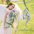 wholesale 925 Sterling Silver Horse and Girl Heart-Shaped Pendant Necklace for Women Girls Gifts for Mom Daughter Christmas Birthdays Graduations-0-5