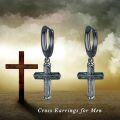wholesale Black 925 Sterling Silver Turquoise Stone Cross Huggie Hoop Dangle Earrings-0-5