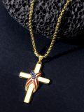 wholesale Gold 925 Sterling Silver American Flag Cross Pendant Necklace  for Men & Women - Protection Amulet Religious Gift w/ 24 Rolo Chain (Gift Included)-0-4