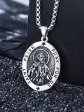 wholesale 925 Sterling Silver Saint Peter Pray For Us Oval Pendant Necklace Oxidized Finish-0-2