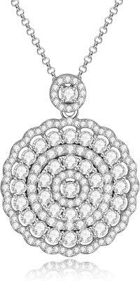 wholesale 925 Sterling Silver Round CZ Pave Circle Pendant Necklaces for Women  45cm Chain Length (Silver)-Circle Cubic Zircon