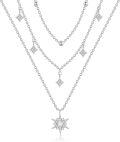 wholesale 925 Sterling Silver Star Pendant Multi-Layered Chain Necklace - Holiday Gift for Her-0-0