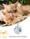 wholesale 925 Sterling Silver Cat and Blue Sapphire Tree of Life Pendant Necklace for Women-0-4