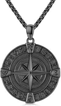 wholesale Black  Compass Necklace with Black Stone Travel Pendant Graduation  for Women and Men-CompassB