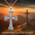 wholesale 925 Sterling Silver Abalone Shell Inlay Celtic Knot Cross Necklace Pendant Irish Viking s for Men & Women-0-5