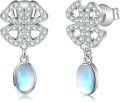 wholesale 925 Sterling Silver Clover-Shaped Moonstone & Turquoise Hypoallergenic Drop Earrings-0-0