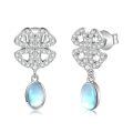 wholesale 925 Sterling Silver Clover-Shaped Moonstone & Turquoise Hypoallergenic Drop Earrings-0-0