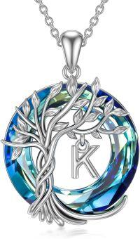 wholesale Sterling Silver Blue Crystal Tree of Life Initial Necklace Family Letter Pendant Birthday Mother s Day Gifts for Her-Tree of Life K Initial