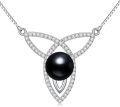 wholesale 925 Sterling Silver & 18K White Gold Plated Triquetra Pendant with Black Pearl and Cubic Zirconia Necklaces for Women-0-0