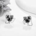 wholesale 925 Sterling Silver Gothic Black Enamel Witch's Heart Stud Chain Earrings-0-3