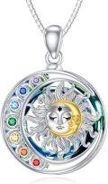 wholesale 925 Sterling Silver Rainbow Crystal Sun & Moon Goddess Hamsa Hand Pendant Necklace-0-0