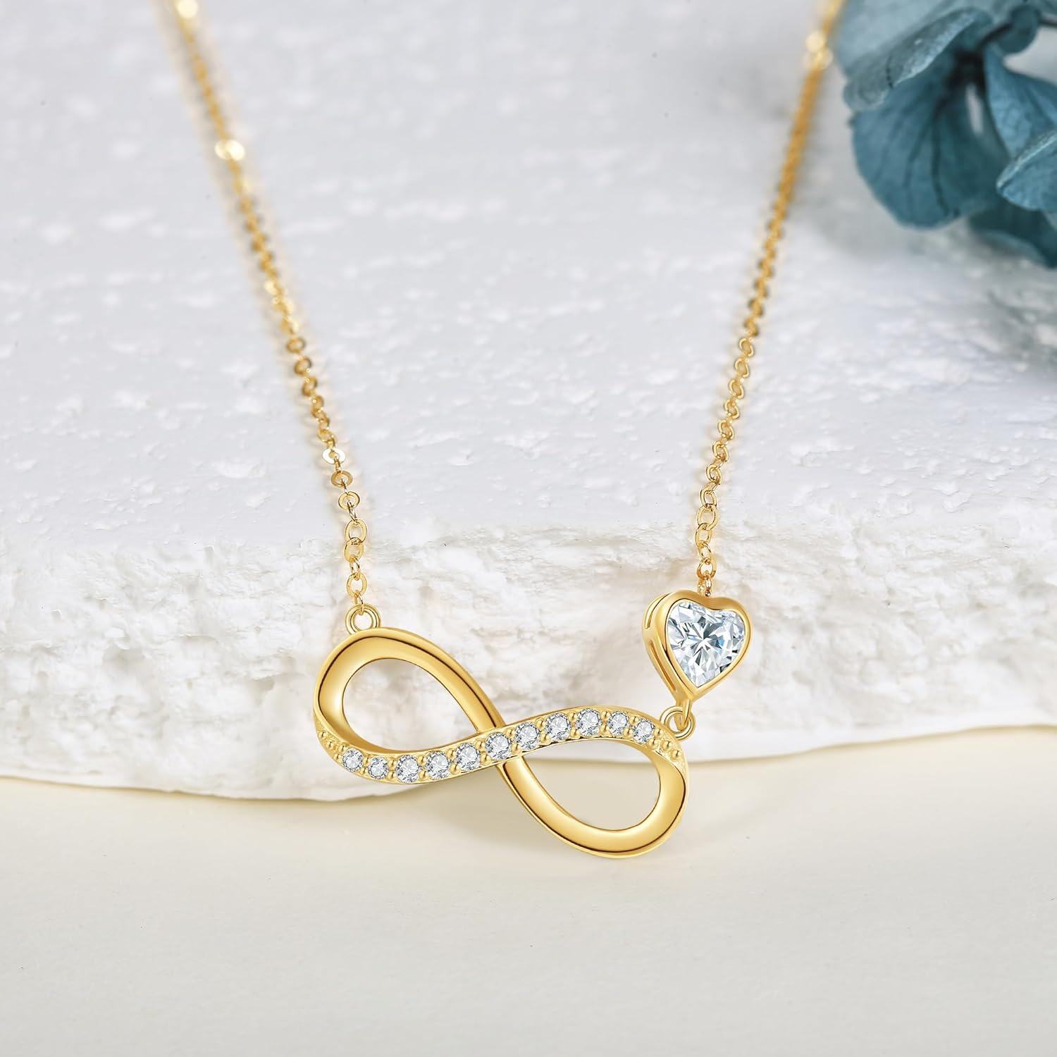 wholesale 14K Gold Infinity Heart Diamond Pendant Necklace 14K Gold Chain for Women Mother's Day-0-1