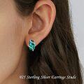wholesale  Sterling Silver Emerald Stud Earrings - May Birthstone, 925 Silver, Hypoallergenic, Gift Box-0-3