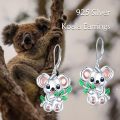 wholesale 925 Sterling Silver Cute Koala Bear Drop Earrings with Green Leaves for Women-0-5