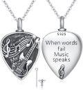 wholesale 925 Sterling Silver Guitar Urn Pendant Necklace with Musical Notes and Words Remember Me & When words fail Music speaks Keepsake Jewelry for Ashes of Loved One-0-0