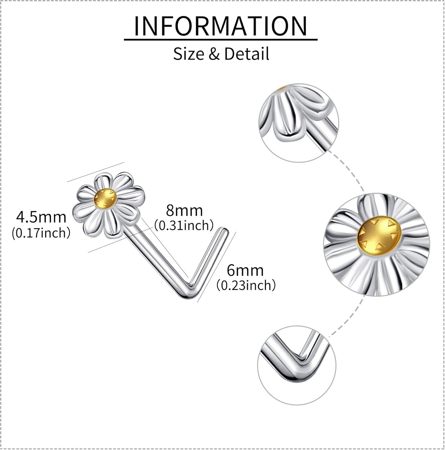 wholesale 925 Sterling Silver Flower Design L-Shaped Nose Ring (Rose Gold)-0-2