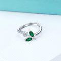 wholesale 925 Sterling Silver with Simulated Emerald Green Crystal Dancing Butterfly Adjustable Open Ring Size 9-0-1