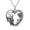 TOUPOP 925 Sterling Silver Heart Skeleton Pendant Necklace-0-0