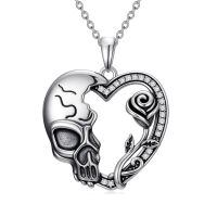 TOUPOP 925 Sterling Silver Heart Skeleton Pendant Necklace-undefined