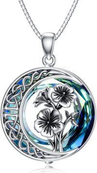 wholesale TOUPOP Oxidization February Birth Flower Necklace Violet Necklaces For Women Violet Jewelry Dainty Moon Flower Jewelry S925 Sterling Silver With Blue Crystal Birthday Gifts For Women -undefined