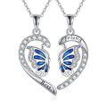 wholesale 925 Sterling Silver Blue Butterfly Best Friend Heart Pendant Necklaces With Cubic Zirconia-0-0