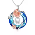 TOUPOP Sterling Silver Blue Crystal W Letter Pendant Necklace-0-0