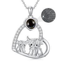 wholesale 925 Sterling Silver 925 Black Agate Highland Cow Heart Pendant Necklace Scottish Style s for Women and Girls-Cow-Mom&Child-I love you 100 languages-Cow-Mom&Child-I love you 100 languages-Photo