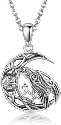 wholesale 925 Sterling Silver Moon & Bird Pendant Necklaces for Women - Unique Celtic Design-Raven