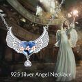 wholesale 925 Sterling Silver Heart with Wings and Blue Crystal Pendant Necklace for Women - Angel Number s-0-5