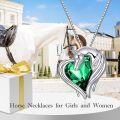 wholesale 925 Sterling Silver Green Crystal Horse Head Heart Pendant Necklace for Women and Girls-0-5